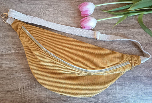 Sac banane velours côtelé moutarde fleuri