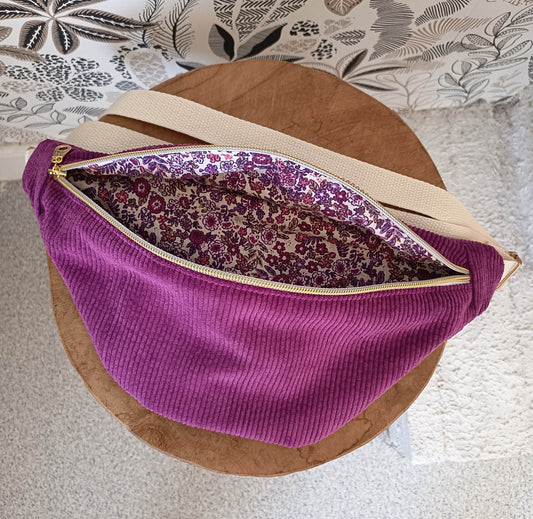 Sac banane velours côtelé violet