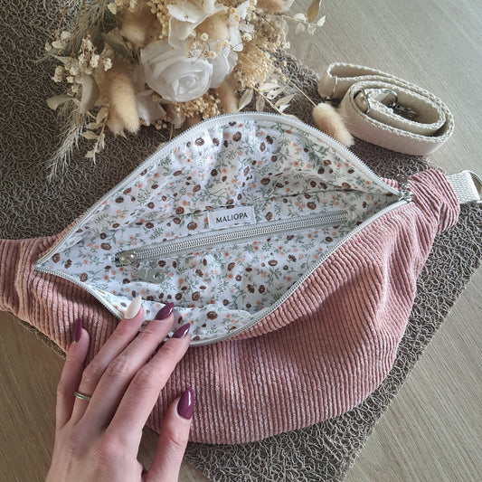Cord-Samt-Gürteltasche rosa geblümt