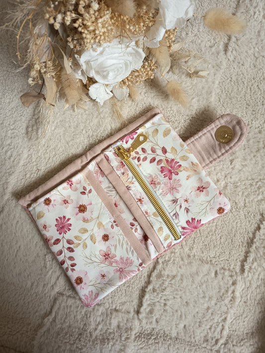 Portefeuille velours rose à fleurs