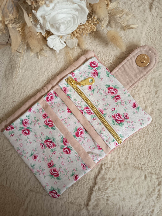 Portefeuille velours rose à motif rose