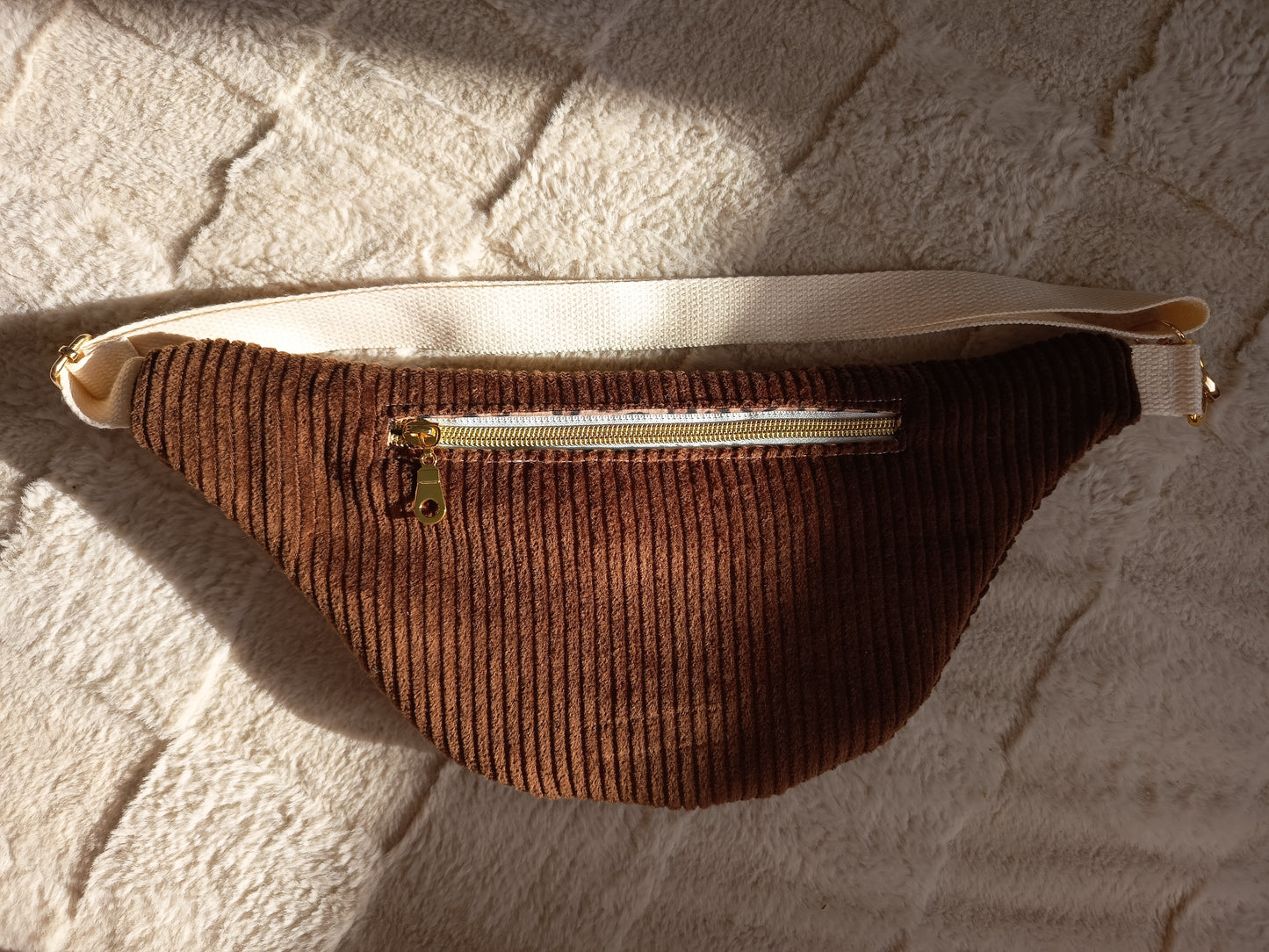 Sac banane velours côtelé chocolat léopard