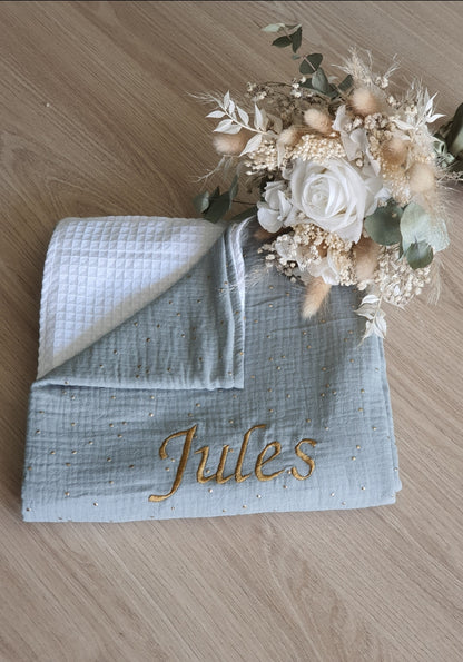 Couverture bébé vert gris