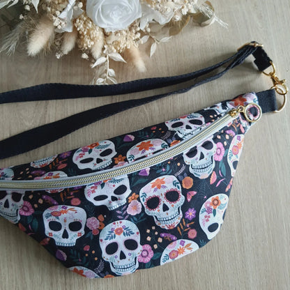 Edition limitée - Sac banane tête de mort fleuri