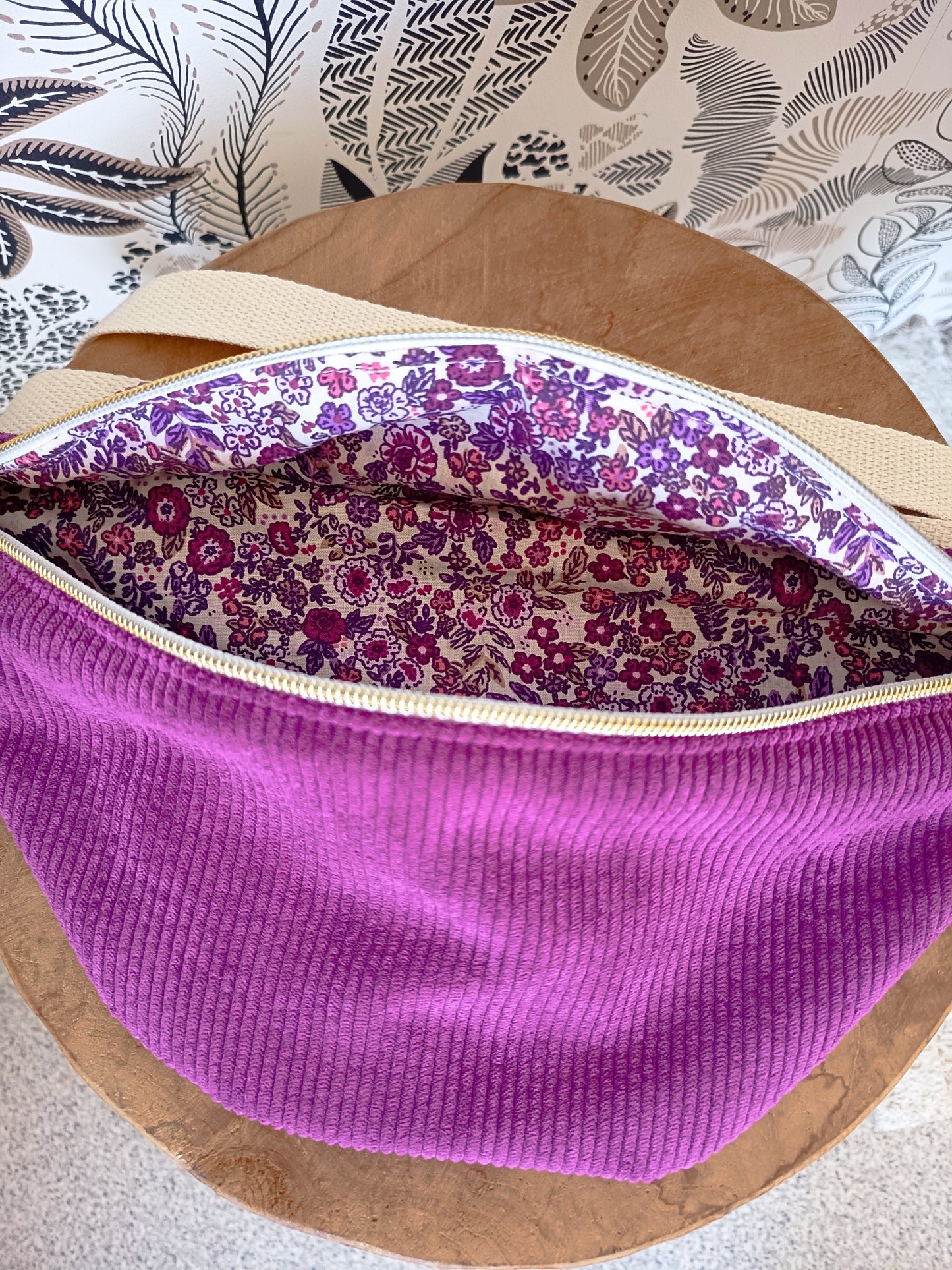 Sac banane velours côtelé violet