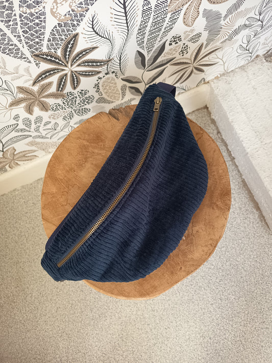 Sac banane velours côtelé bleu marine vichy