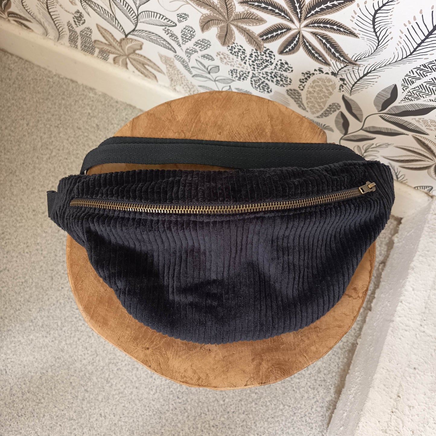 Sac banane velours côtelé noir vichy