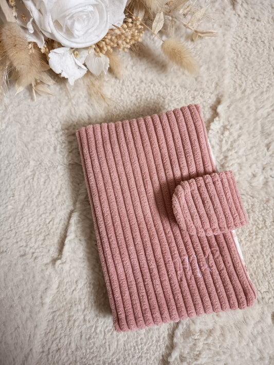 Portefeuille velours rose à fleurs