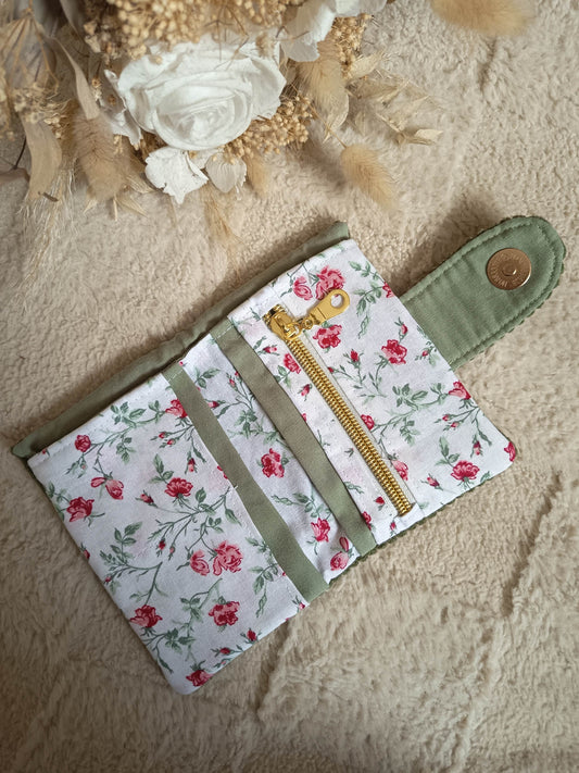 Portefeuille velours kaki